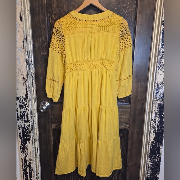 Diane Von Furstenberg 'Gigi' Mustard Yellow Long Sleeve Embroidered Lace Dress - Picture 9 of 13